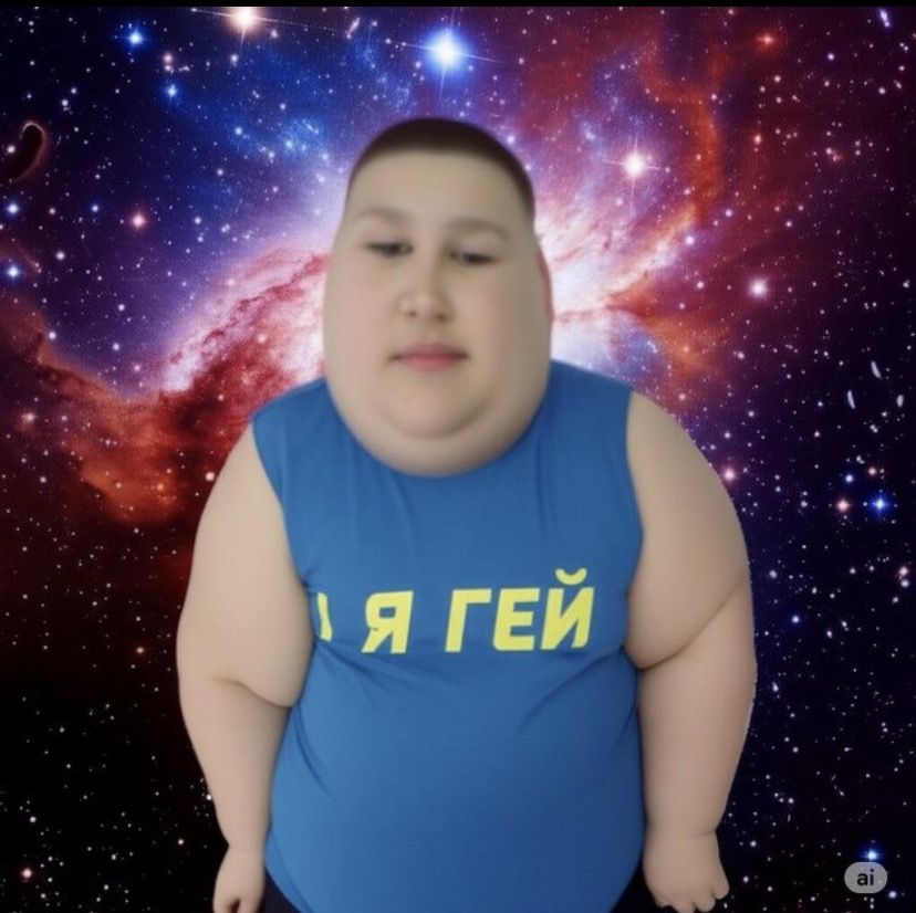 Парень в галактике с синей футболкой