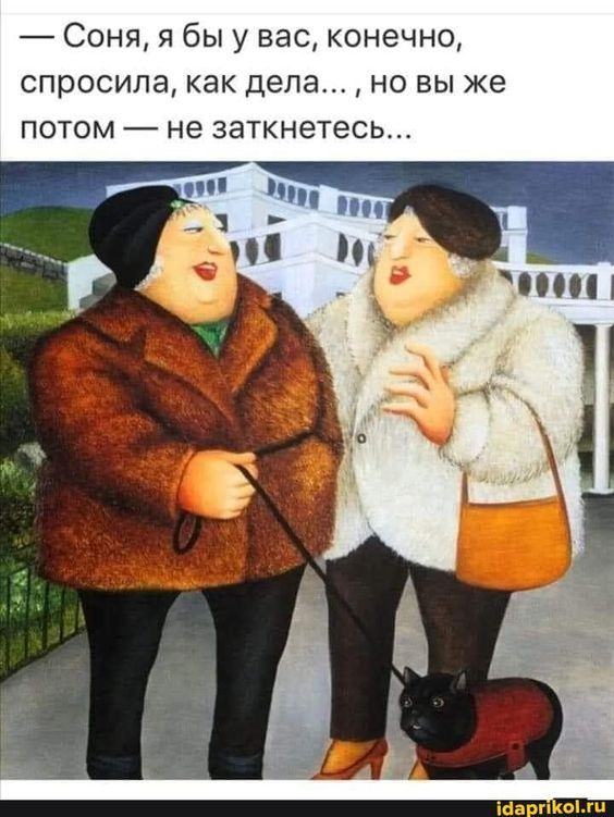 – Соня, я бы у вас, конечно, спросила, как дела… но вы же потом – не заткнетесь… – АйДаПрикол