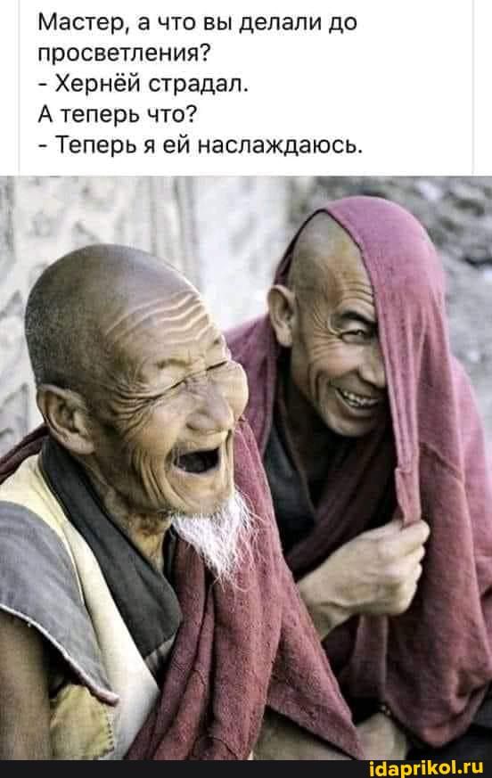 Мастер, а что вы делали до просветления? – Хернёй страдал. А теперь что? – Теперь я ей наслаждаюсь. – АйДаПрикол