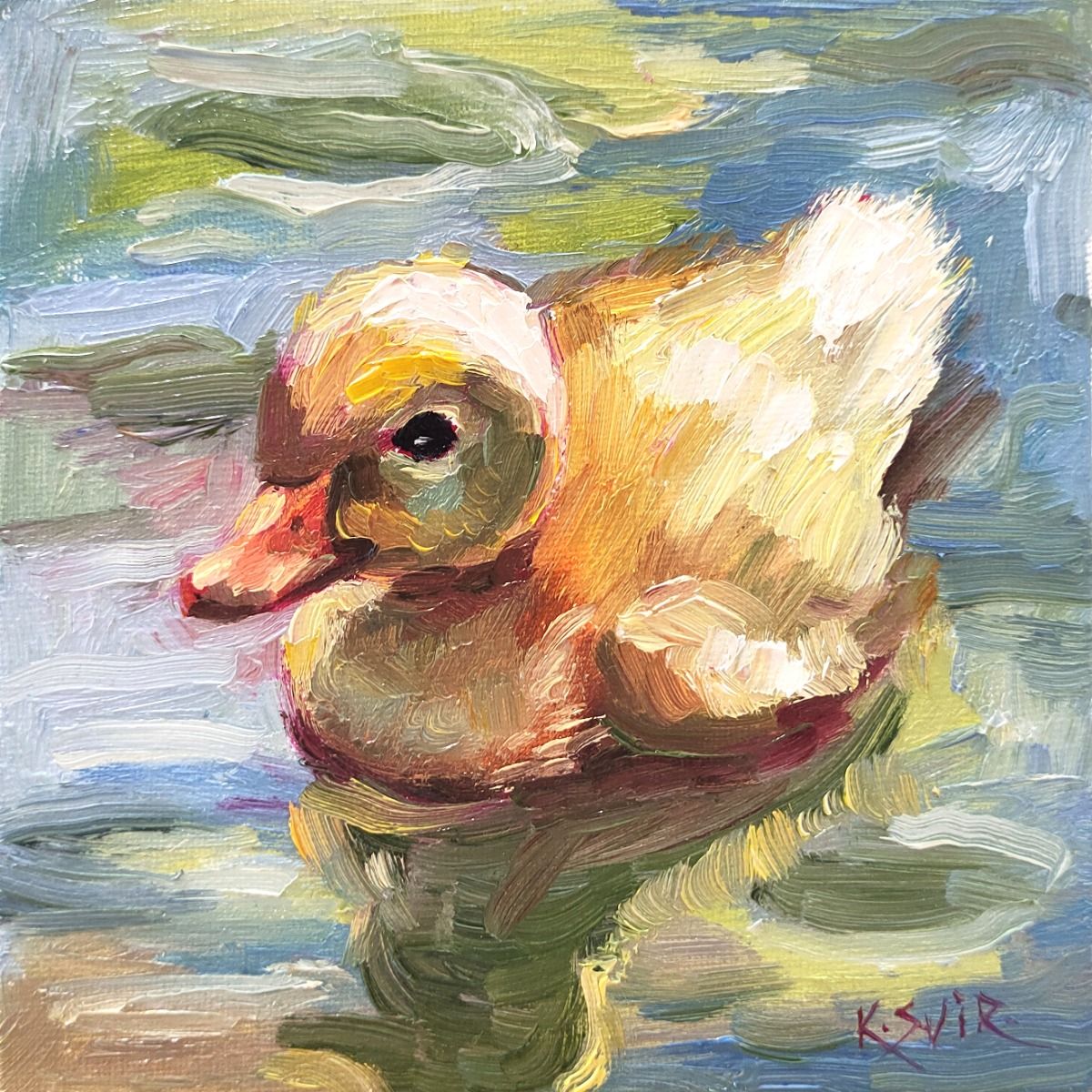 Картина утёнок, миниатюра маслом отSviksArt